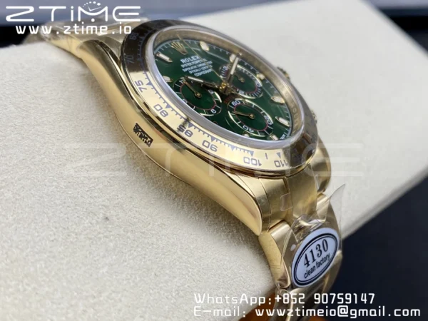 Rolex Daytona 116508 Clean Factory 1:1 Best Edition 904L Steel Green Dial on YG Bracelet SA4130 v2 - Super Clone Watch | 1:1 Best Version