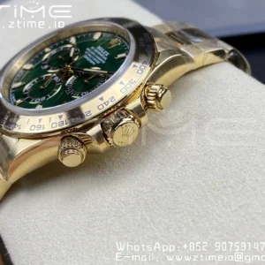 Rolex Daytona 116508 Clean Factory 1:1 Best Edition 904L Steel Green Dial on YG Bracelet SA4130 v2 - Super Clone Watch | 1:1 Best Version