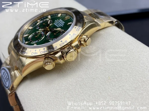 Rolex Daytona 116508 Clean Factory 1:1 Best Edition 904L Steel Green Dial on YG Bracelet SA4130 v2 - Super Clone Watch | 1:1 Best Version