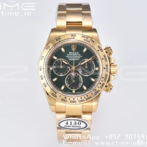 Rolex Daytona 116508 Clean Factory 1:1 Best Edition 904L Steel Green Dial on YG Bracelet SA4130 v2 - Super Clone Watch | 1:1 Best Version