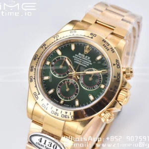 Rolex Daytona 116508 Clean Factory 1:1 Best Edition 904L Steel Green Dial on YG Bracelet SA4130 v2 - Super Clone Watch | 1:1 Best Version