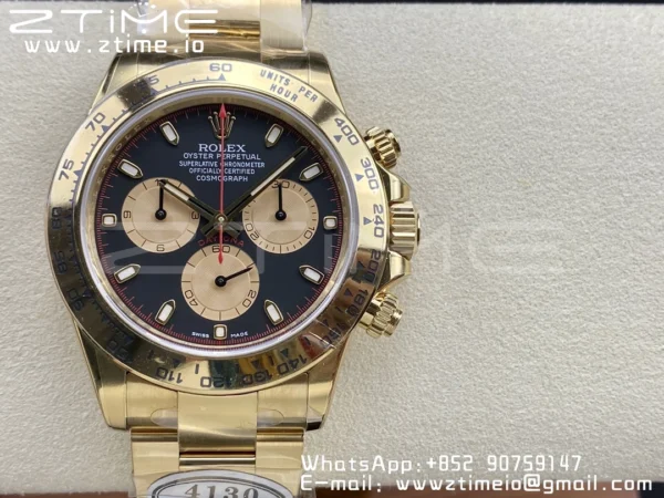 Rolex Daytona 116508 Clean Factory 1:1 Best Edition 904L Steel Black/YG Dial on YG Bracelet SA4130 v2 - Super Clone Watch | 1:1 Best Version