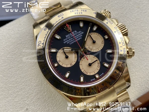 Rolex Daytona 116508 Clean Factory 1:1 Best Edition 904L Steel Black/YG Dial on YG Bracelet SA4130 v2 - Super Clone Watch | 1:1 Best Version