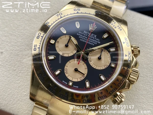 Rolex Daytona 116508 Clean Factory 1:1 Best Edition 904L Steel Black/YG Dial on YG Bracelet SA4130 v2 - Super Clone Watch | 1:1 Best Version