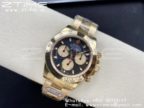 Rolex Daytona 116508 Clean Factory 1:1 Best Edition 904L Steel Black/YG Dial on YG Bracelet SA4130 v2 - Super Clone Watch | 1:1 Best Version
