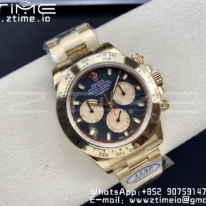 Rolex Daytona 116508 Clean Factory 1:1 Best Edition 904L Steel Black/YG Dial on YG Bracelet SA4130 v2 - Super Clone Watch | 1:1 Best Version