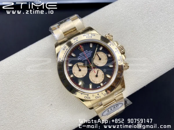 Rolex Daytona 116508 Clean Factory 1:1 Best Edition 904L Steel Black/YG Dial on YG Bracelet SA4130 v2 - Super Clone Watch | 1:1 Best Version