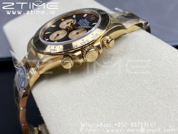 Rolex Daytona 116508 Clean Factory 1:1 Best Edition 904L Steel Black/YG Dial on YG Bracelet SA4130 v2 - Super Clone Watch | 1:1 Best Version