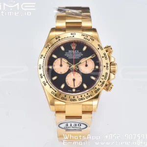 Rolex Daytona 116508 Clean Factory 1:1 Mejor Edición Acero 904L Esfera Negra/YG en Brazalete YG SA4130 v2 - Super Clone Watch | 1:1 Mejor Versión
