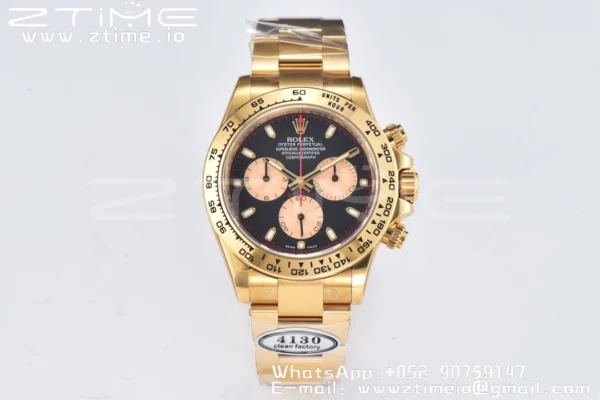 Rolex Daytona 116508 Clean Factory 1:1 Best Edition 904L Steel Black/YG Dial on YG Bracelet SA4130 v2 - Super Clone Watch | 1:1 Best Version