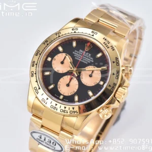 Rolex Daytona 116508 Clean Factory 1:1 Best Edition 904L Steel Black/YG Dial on YG Bracelet SA4130 v2 - Super Clone Watch | 1:1 Best Version