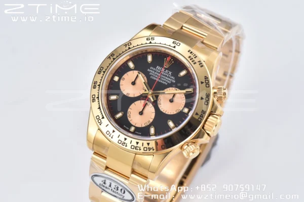 Rolex Daytona 116508 Clean Factory 1:1 Best Edition 904L Steel Black/YG Dial on YG Bracelet SA4130 v2 - Super Clone Watch | 1:1 Best Version