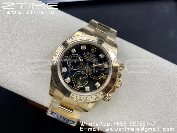 Rolex Daytona 116508 Clean Factory 1:1 Best Edition 904L Quadrante Nero Acciaio su Bracciale YG SA4130 v2 - Orologio Super Clone | 1:1 Best Version