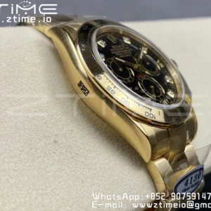 Rolex Daytona 116508 Clean Factory 1:1 Best Edition 904L Quadrante Nero Acciaio su Bracciale YG SA4130 v2 - Orologio Super Clone | 1:1 Best Version