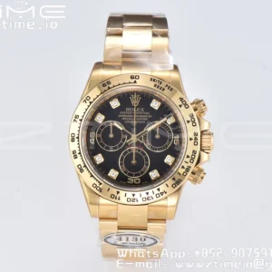 Rolex Daytona 116508 Clean Factory 1:1 Best Edition 904L Steel Black Dial on YG Bracelet SA4130 v2 - Super Clone Watch | 1:1 Best Version