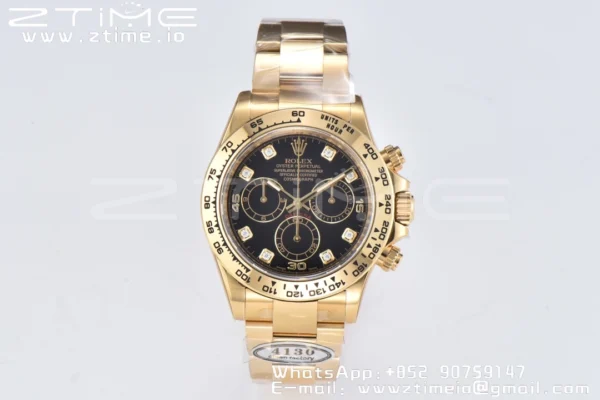 Rolex Daytona 116508 Clean Factory 1:1 Best Edition 904L Quadrante Nero Acciaio su Bracciale YG SA4130 v2 - Orologio Super Clone | 1:1 Best Version