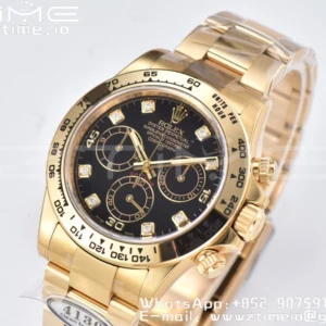 Rolex Daytona 116508 Clean Factory 1:1 Best Edition 904L Quadrante Nero Acciaio su Bracciale YG SA4130 v2 - Orologio Super Clone | 1:1 Best Version