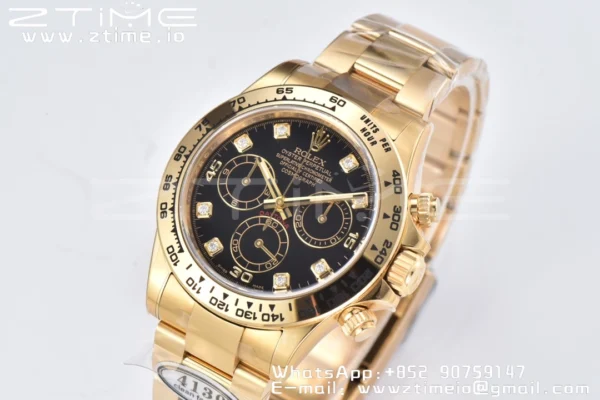 Rolex Daytona 116508 Clean Factory 1:1 Best Edition 904L Quadrante Nero Acciaio su Bracciale YG SA4130 v2 - Orologio Super Clone | 1:1 Best Version