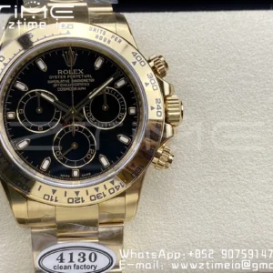 Rolex Daytona 116508 Clean Factory 1:1 Best Edition 904L Steel Black Dial on YG Bracelet SA4130 V2 - Super Clone Watch | 1:1 Best Version