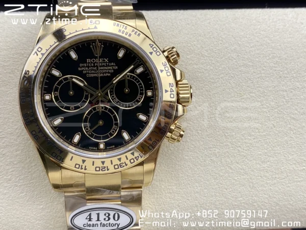 Rolex Daytona 116508 Clean Factory 1:1 Best Edition 904L Steel Black Dial on YG Bracelet SA4130 V2 - Super Clone Watch | 1:1 Best Version