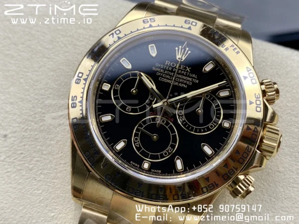 Rolex Daytona 116508 Clean Factory 1:1 Best Edition 904L Steel Black Dial on YG Bracelet SA4130 V2 - Super Clone Watch | 1:1 Best Version