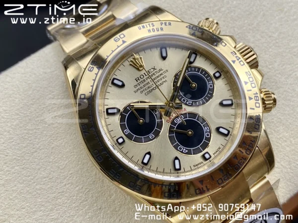 Rolex Daytona 116508 Clean Factory 1:1 Best Edition 904L Steel YG/Black Dial on YG Bracelet SA4130 v2 - Super Clone Watch | 1:1 Best Version