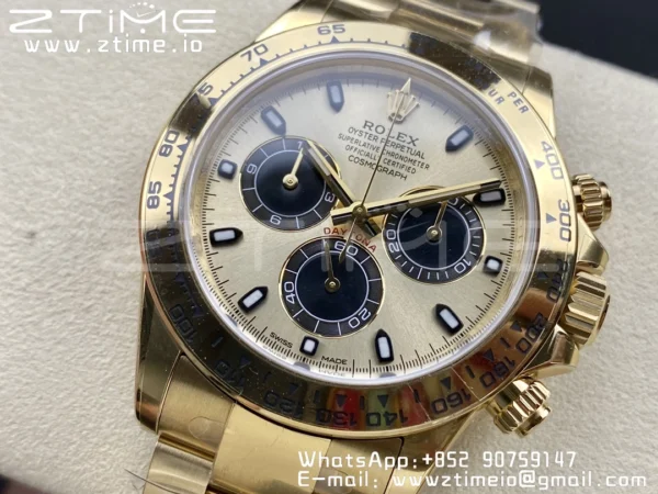 Rolex Daytona 116508 Clean Factory 1:1 Best Edition 904L Steel YG/Black Dial on YG Bracelet SA4130 v2 - Super Clone Watch | 1:1 Best Version