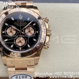 Rolex Daytona 116505 RG Clean Factory 1:1 Best Edition Black Stick Dial on RG Bracelet A4130 v2 - Super Clone Watch | 1:1 Best Version