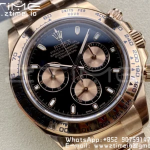 Rolex Daytona 116505 RG Clean Factory 1:1 Best Edition Black Stick Dial on RG Bracelet A4130 v2 - Super Clone Watch | 1:1 Best Version