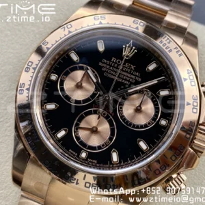 Rolex Daytona 116505 RG Clean Factory 1:1 Best Edition Black Stick Dial on RG Bracelet A4130 v2 - Super Clone Watch | 1:1 Best Version
