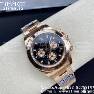 Rolex Daytona 116505 RG Clean Factory 1:1 Best Edition Black Stick Dial on RG Bracelet A4130 v2 - Super Clone Watch | 1:1 Best Version
