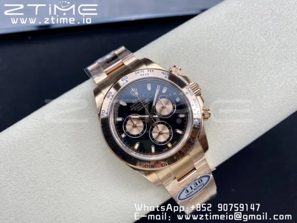 Rolex Daytona 116505 RG Clean Factory 1:1 Best Edition Black Stick Dial on RG Bracelet A4130 v2 - Super Clone Watch | 1:1 Best Version