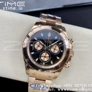 Rolex Daytona 116505 RG Clean Factory 1:1 Best Edition Black Stick Dial on RG Bracelet A4130 v2 - Super Clone Watch | 1:1 Best Version
