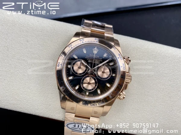 Rolex Daytona 116505 RG Clean Factory 1:1 Best Edition Black Stick Dial on RG Bracelet A4130 v2 - Super Clone Watch | 1:1 Best Version
