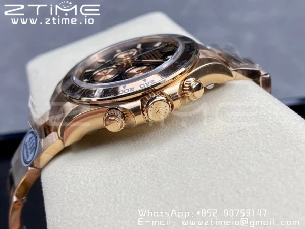 Rolex Daytona 116505 RG Clean Factory 1:1 Best Edition Black Stick Dial on RG Bracelet A4130 v2 - Super Clone Watch | 1:1 Best Version