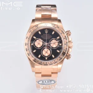 Rolex Daytona 116505 RG Clean Factory 1:1 Best Edition Black Stick Dial on RG Bracelet A4130 v2 - Super Clone Watch | 1:1 Best Version