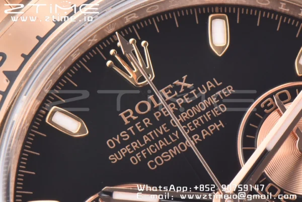 Rolex Daytona 116505 RG Clean Factory 1:1 Best Edition Black Stick Dial on RG Bracelet A4130 v2 - Super Clone Watch | 1:1 Best Version