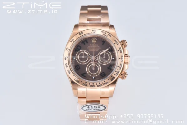 Rolex Daytona 116505 RG Clean Factory 1:1 Nejlepší vydání Brown Dial Numeral Marker on RG Oyster Bracelet A4130 v2 - Super Clone Watch | 1:1 Nejlepší verze
