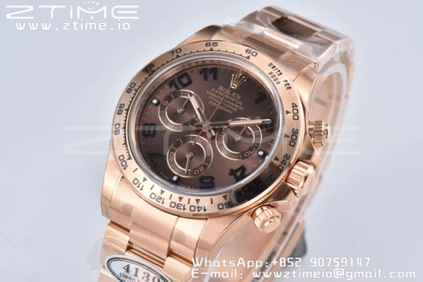 Rolex Daytona 116505 RG Clean Factory 1:1 Nejlepší vydání Brown Dial Numeral Marker on RG Oyster Bracelet A4130 v2 - Super Clone Watch | 1:1 Nejlepší verze