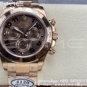 Rolex Daytona 116505 RG Clean Factory 1:1 Nejlepší vydání Brown Dial Numeral Marker on RG Oyster Bracelet A4130 v2 - Super Clone Watch | 1:1 Nejlepší verze