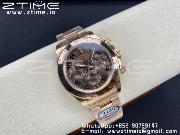 Rolex Daytona 116505 RG Clean Factory 1:1 Nejlepší vydání Brown Dial Numeral Marker on RG Oyster Bracelet A4130 v2 - Super Clone Watch | 1:1 Nejlepší verze