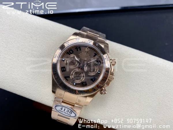 Rolex Daytona 116505 RG Clean Factory 1:1 Nejlepší vydání Brown Dial Numeral Marker on RG Oyster Bracelet A4130 v2 - Super Clone Watch | 1:1 Nejlepší verze