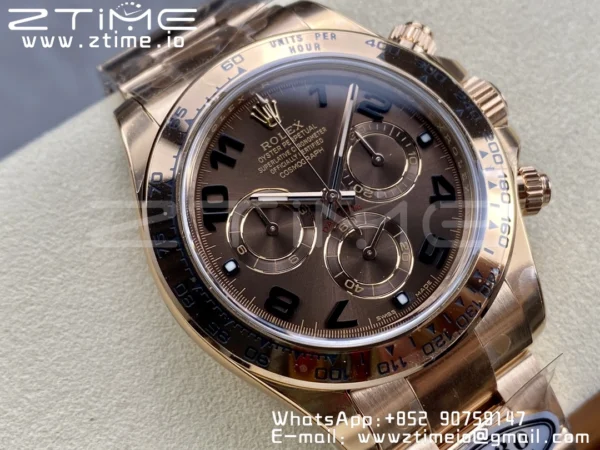 Rolex Daytona 116505 RG Clean Factory 1:1 Nejlepší vydání Brown Dial Numeral Marker on RG Oyster Bracelet A4130 v2 - Super Clone Watch | 1:1 Nejlepší verze