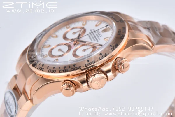Rolex Daytona 116505 1:1 Nejlepší vydání Čistá továrna White Stick Dial na RG náramku A4130 v2 - Super klon hodinky | 1:1 Nejlepší verze