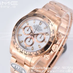 Rolex Daytona 116505 1:1 Nejlepší vydání Čistá továrna White Stick Dial na RG náramku A4130 v2 - Super klon hodinky | 1:1 Nejlepší verze