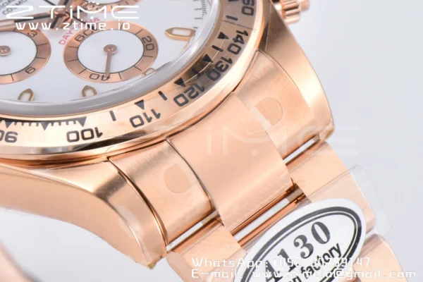 Rolex Daytona 116505 1:1 Nejlepší vydání Čistá továrna White Stick Dial na RG náramku A4130 v2 - Super klon hodinky | 1:1 Nejlepší verze