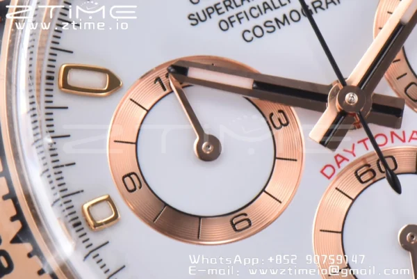 Rolex Daytona 116505 1:1 Nejlepší vydání Čistá továrna White Stick Dial na RG náramku A4130 v2 - Super klon hodinky | 1:1 Nejlepší verze