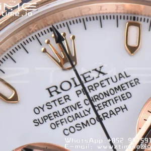 Rolex Daytona 116505 1:1 Nejlepší vydání Čistá továrna White Stick Dial na RG náramku A4130 v2 - Super klon hodinky | 1:1 Nejlepší verze
