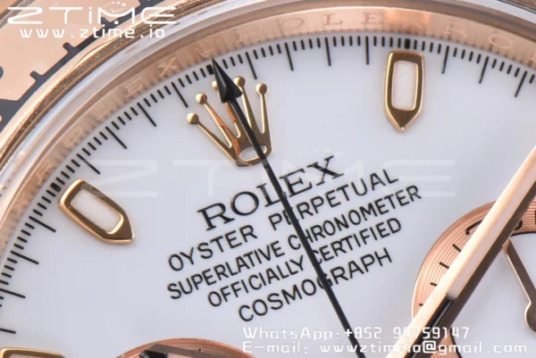 Rolex Daytona 116505 1:1 Nejlepší vydání Čistá továrna White Stick Dial na RG náramku A4130 v2 - Super klon hodinky | 1:1 Nejlepší verze