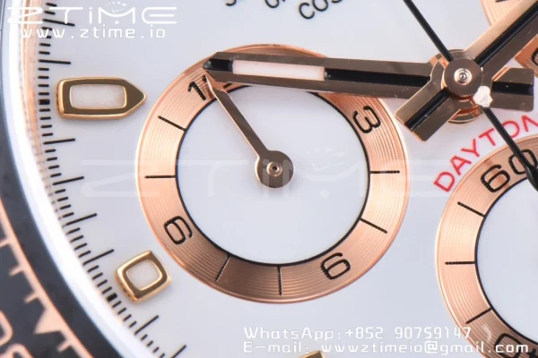 Rolex Daytona 116505 1:1 Nejlepší vydání Čistá továrna White Stick Dial na RG náramku A4130 v2 - Super klon hodinky | 1:1 Nejlepší verze